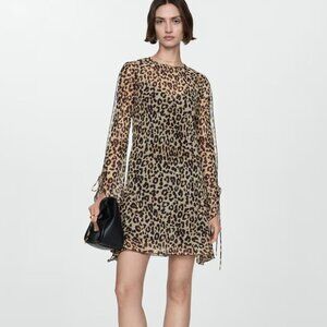 Mango Leopard Print Mini Dress in Beige and Black